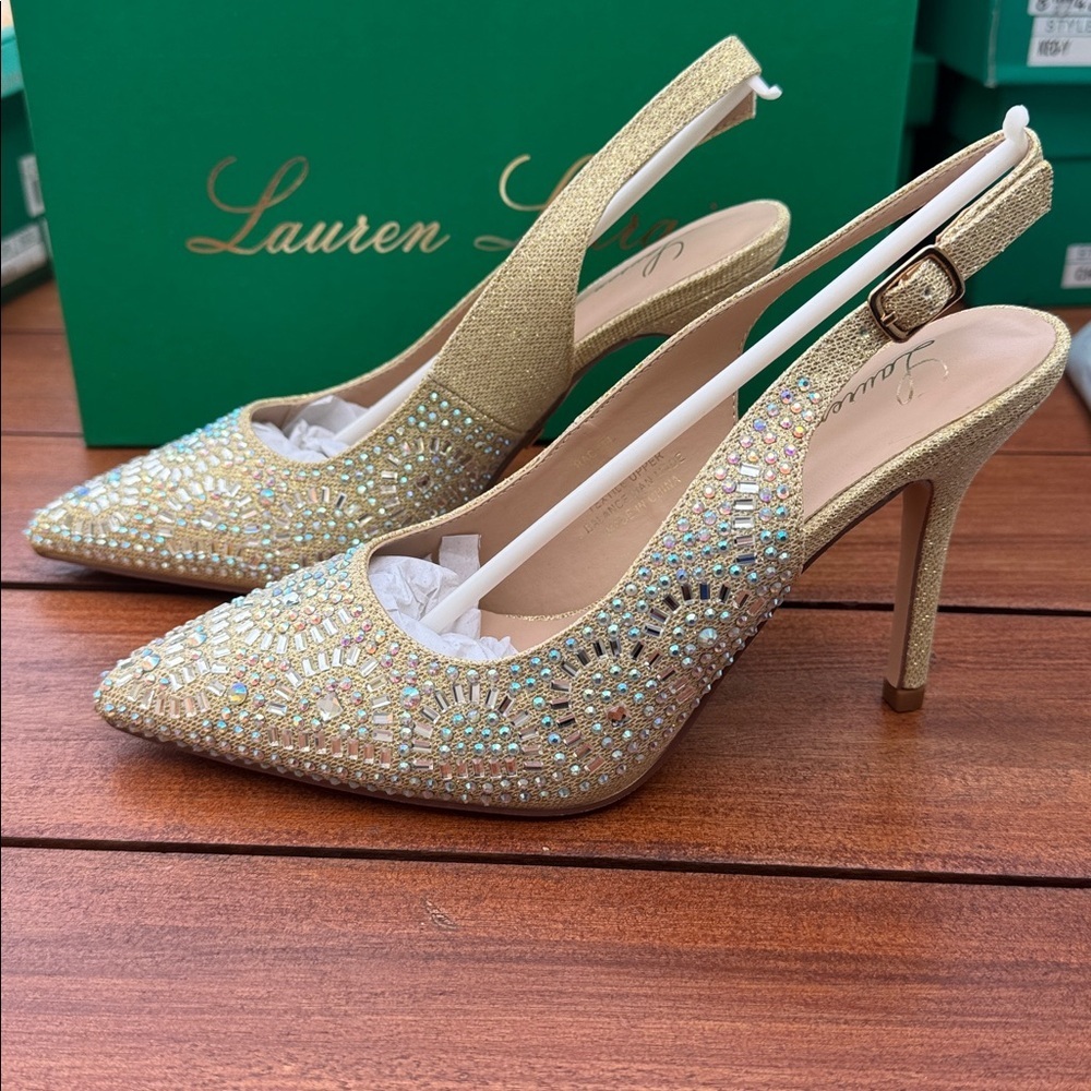 Lauren Lorraine Rachel Gold Embellished Heels Size 7 NIB Holiday Party Shoes - Picture 11 of 12
